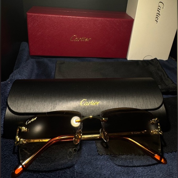 Cartier Gold and Brown Sunglasses - Picture 1 of 8